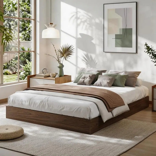 Modern Wooden Platform Bed Frame With Sturdy Slats Easy Assembly