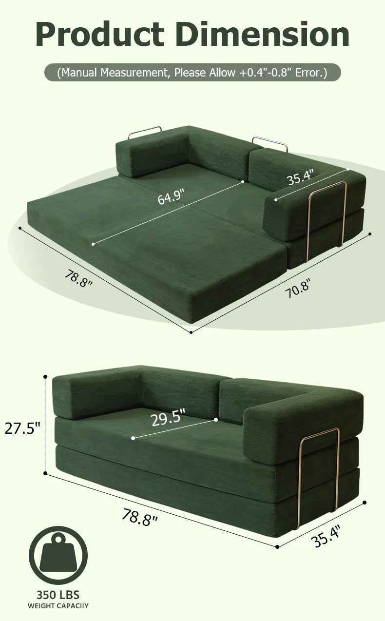 YQzyphyna Futon Sofa Bed 4 In 1 Convertible Corduroy Loveseat