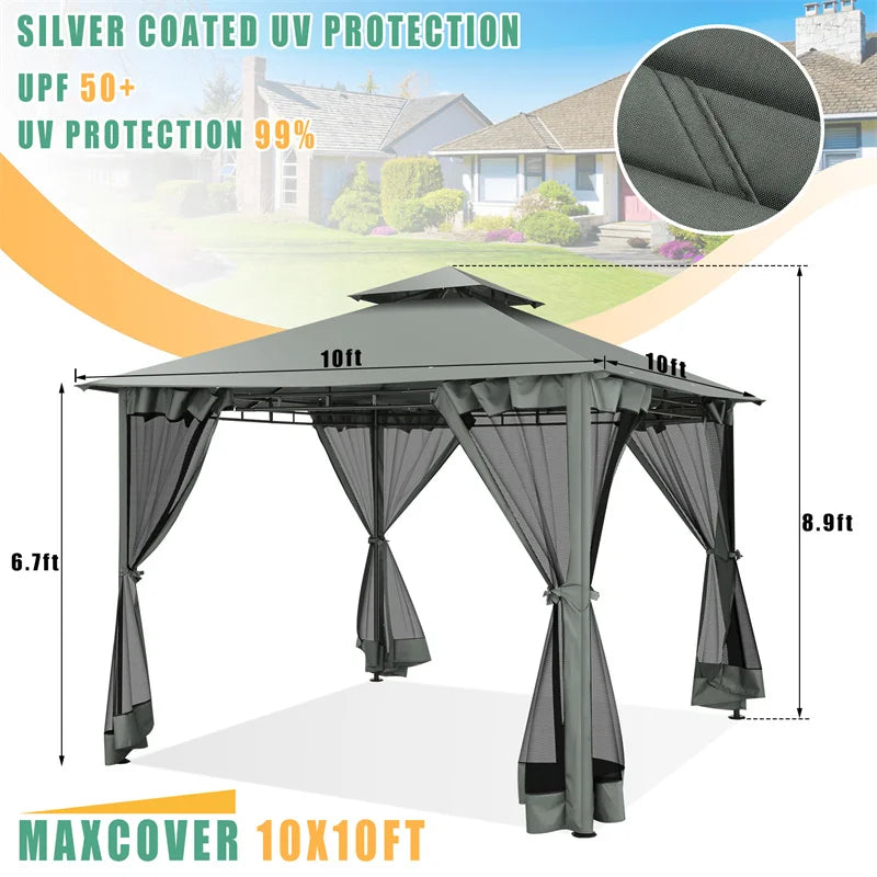 Tooluck Gazebo With Heavy Duty Double Roof Steel Frame For Patio