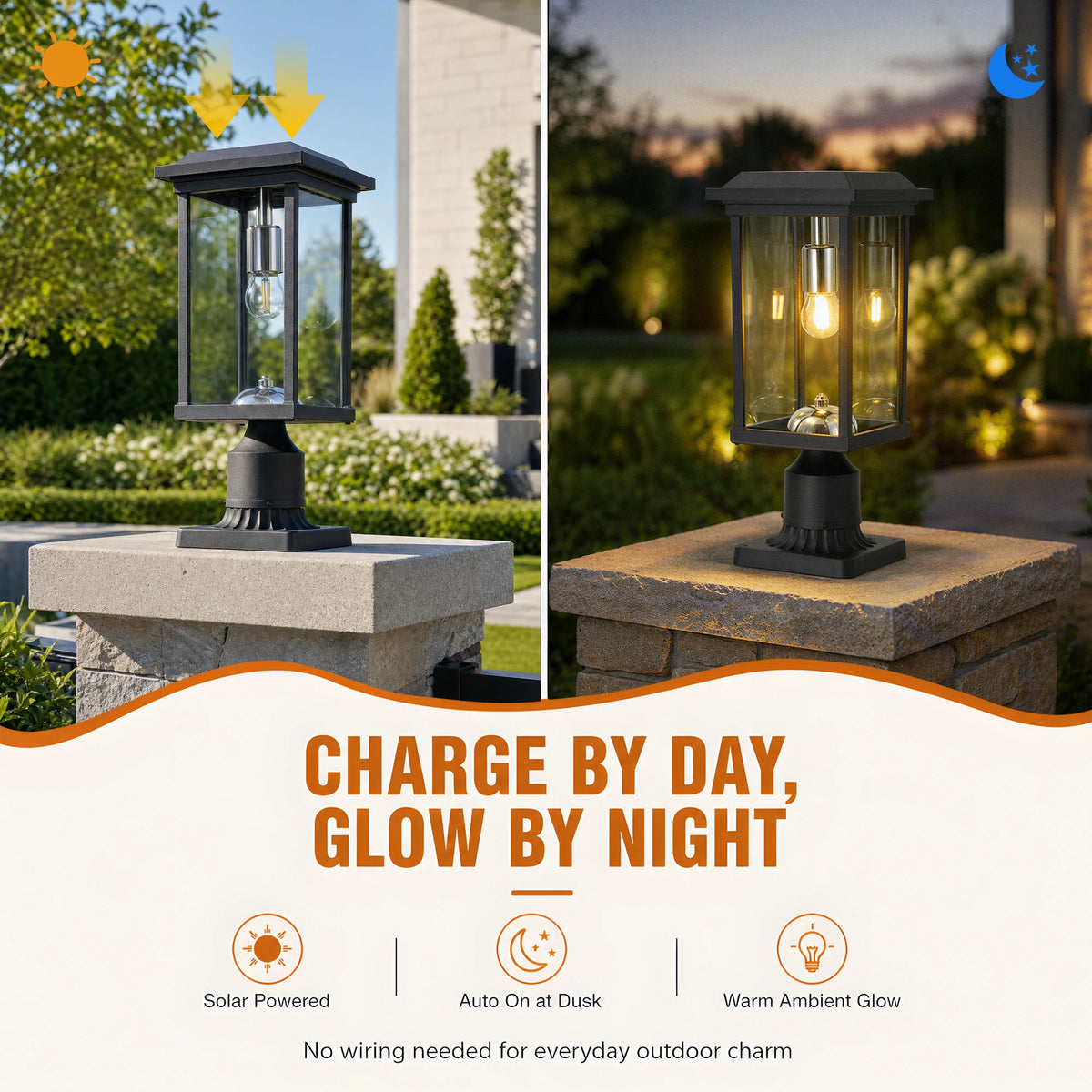 ARLGSITE Solar LED Post Light With Automatic Dusk To Dawn