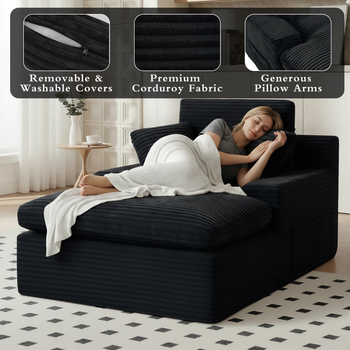 Gaohappy Corduroy Modular Sectional Sofa With Chaise Lounge