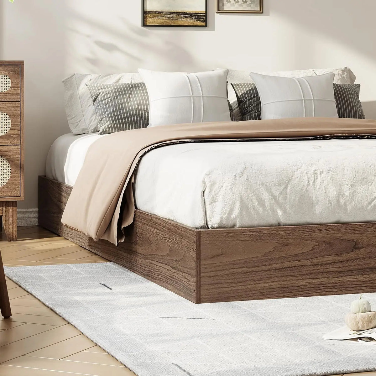 Modern Wooden Platform Bed Frame With Sturdy Slats Easy Assembly