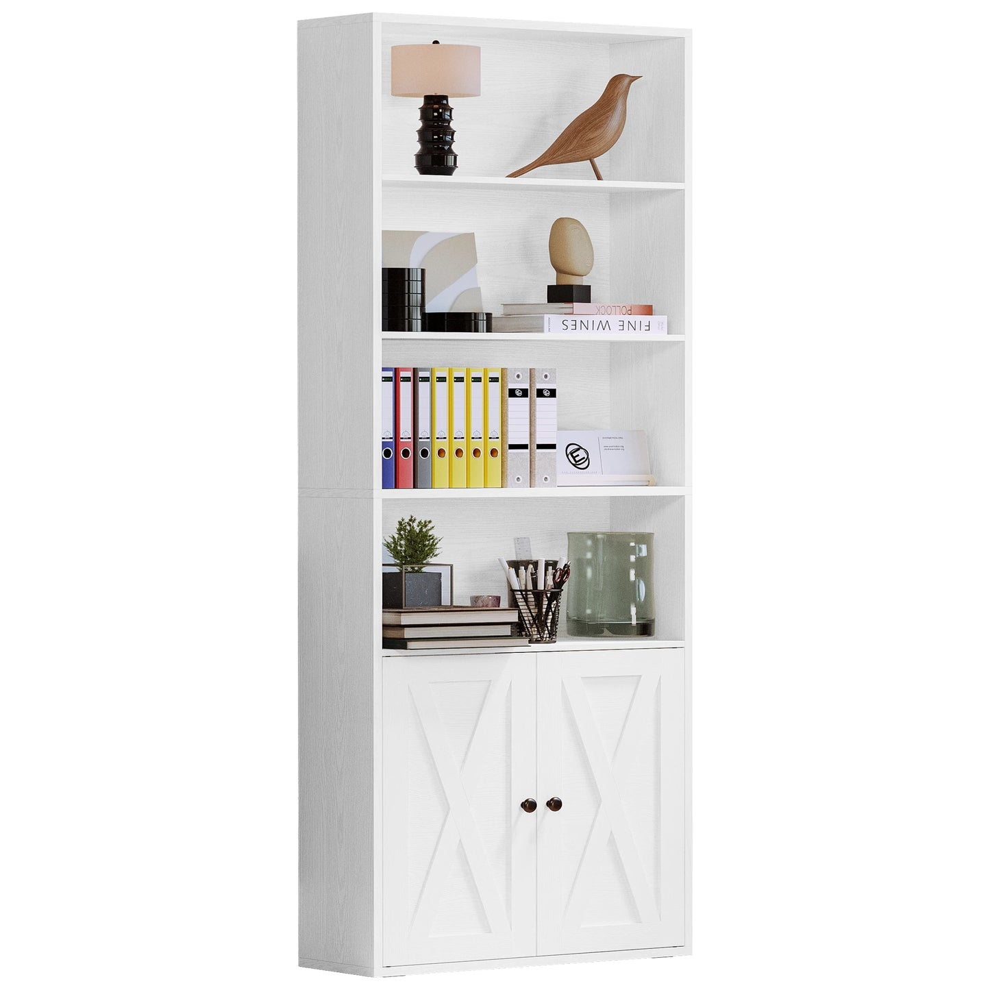 Ironck Industrial Bookshelves With Doors Floor Standing 6 Shelf Bookcase