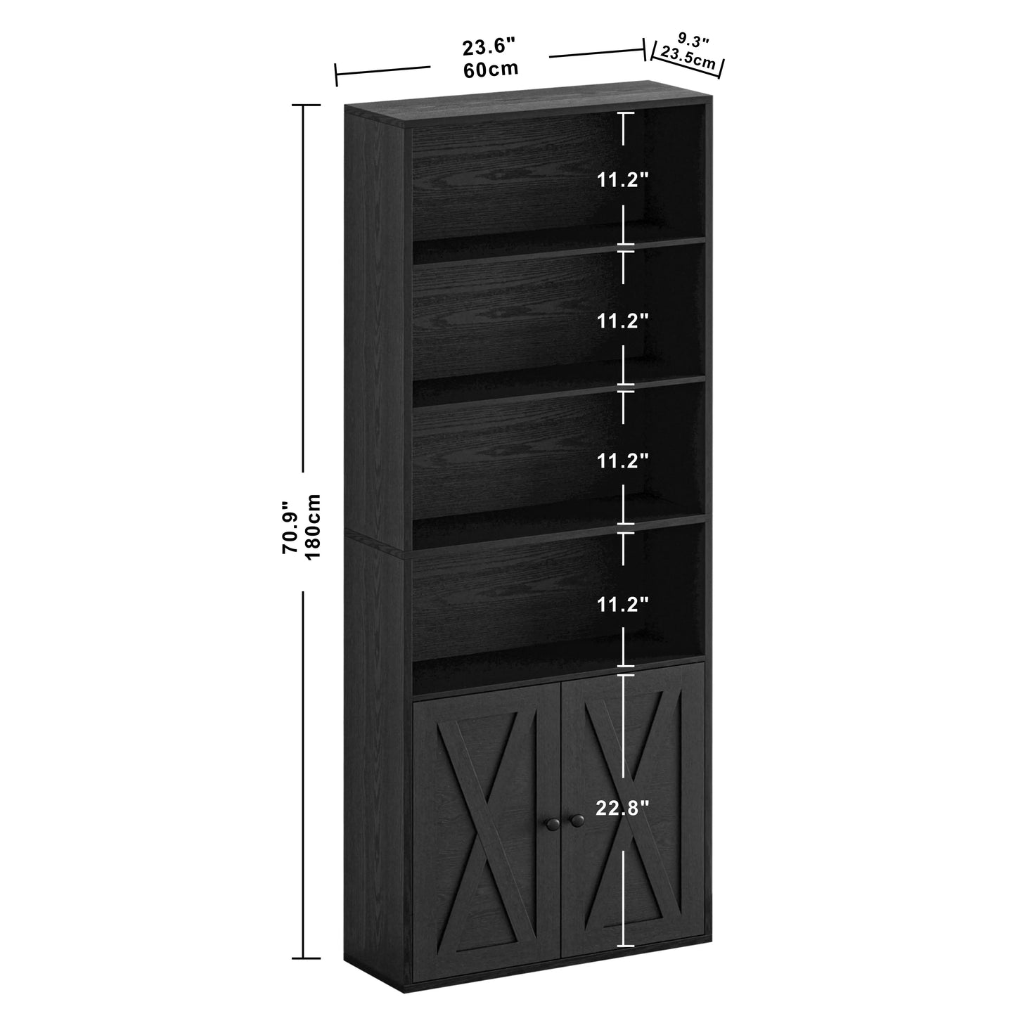 Ironck Industrial Bookshelves With Doors Floor Standing 6 Shelf Bookcase
