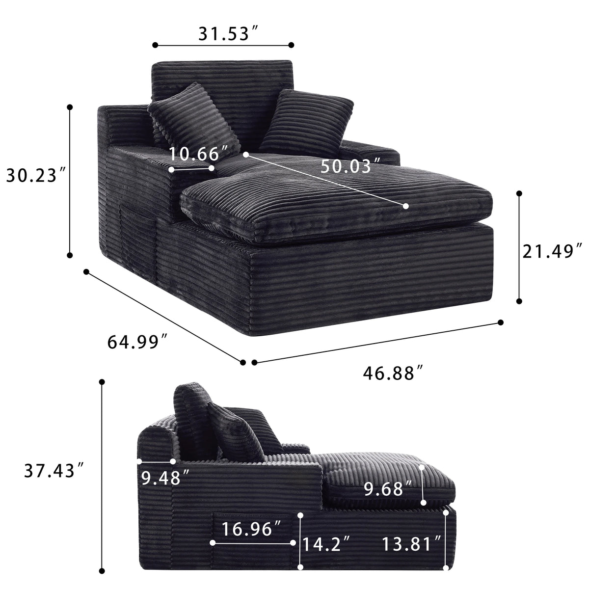 Gaohappy Corduroy Modular Sectional Sofa With Chaise Lounge