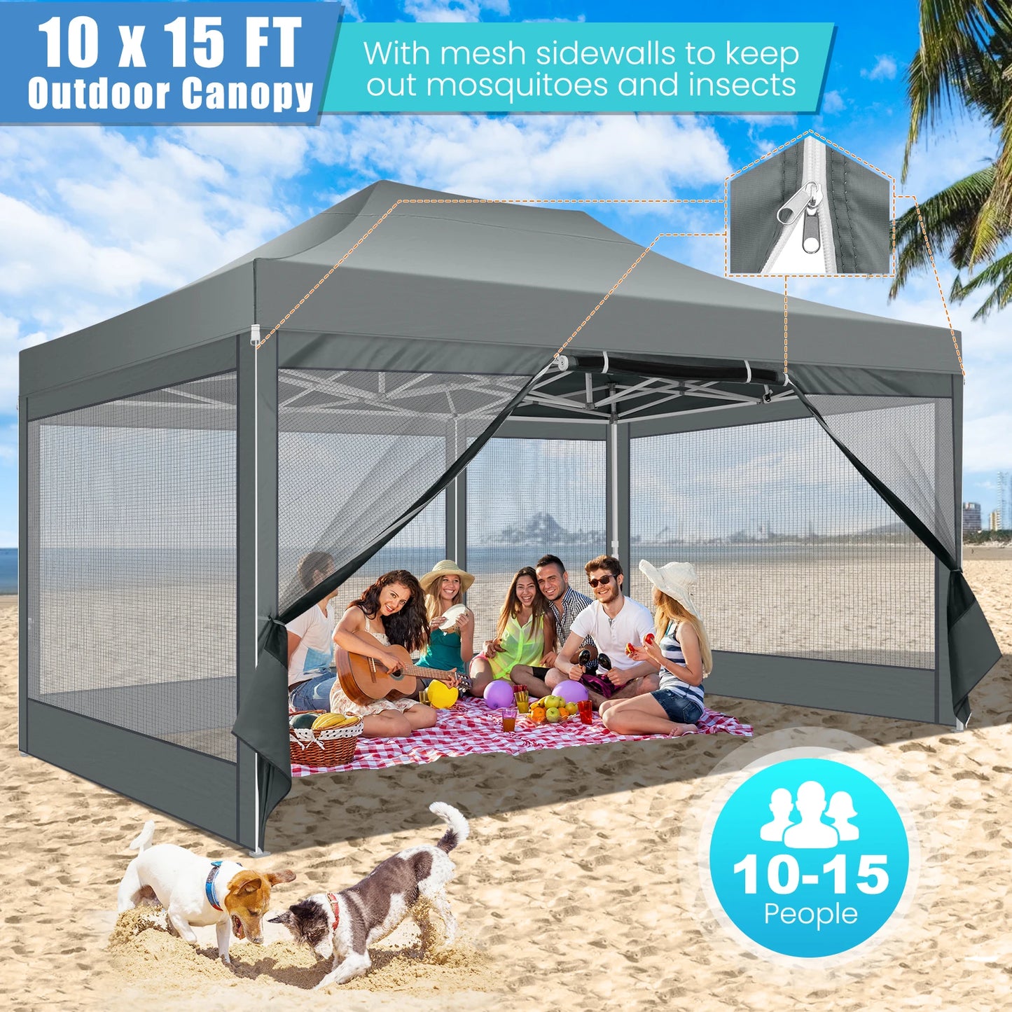 HOTEEL Heavy Duty Pop Up Canopy With Mosquito Netting Sidewalls