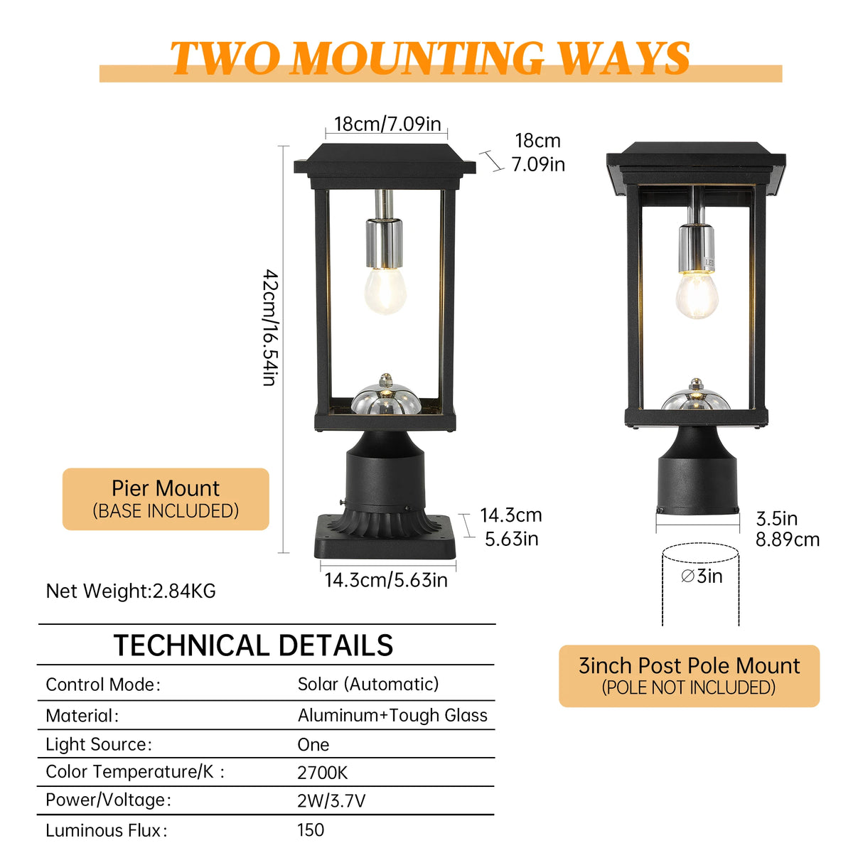 ARLGSITE Solar LED Post Light With Automatic Dusk To Dawn