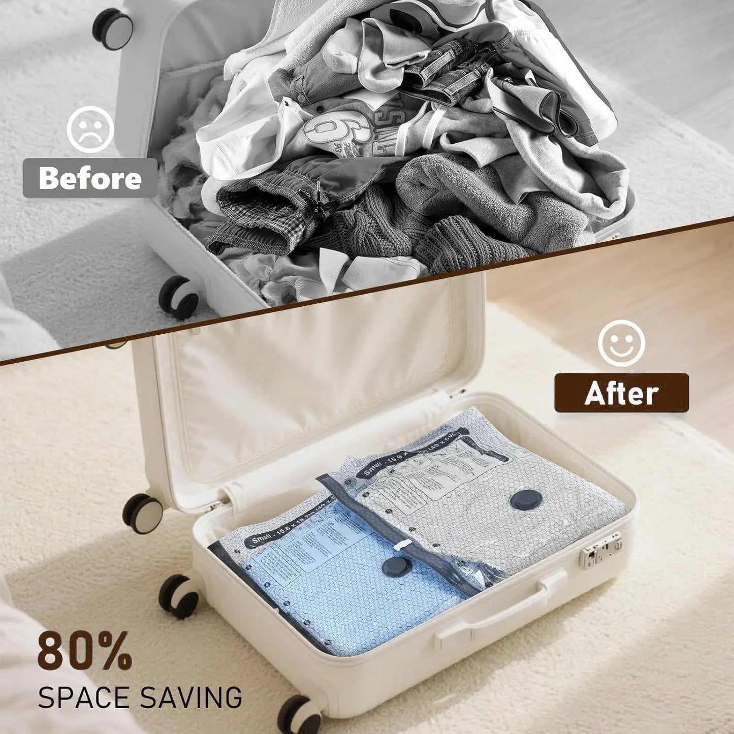 Cordless Travel Vacuum Compression Bag Set 15 Pack Luggage Organizer