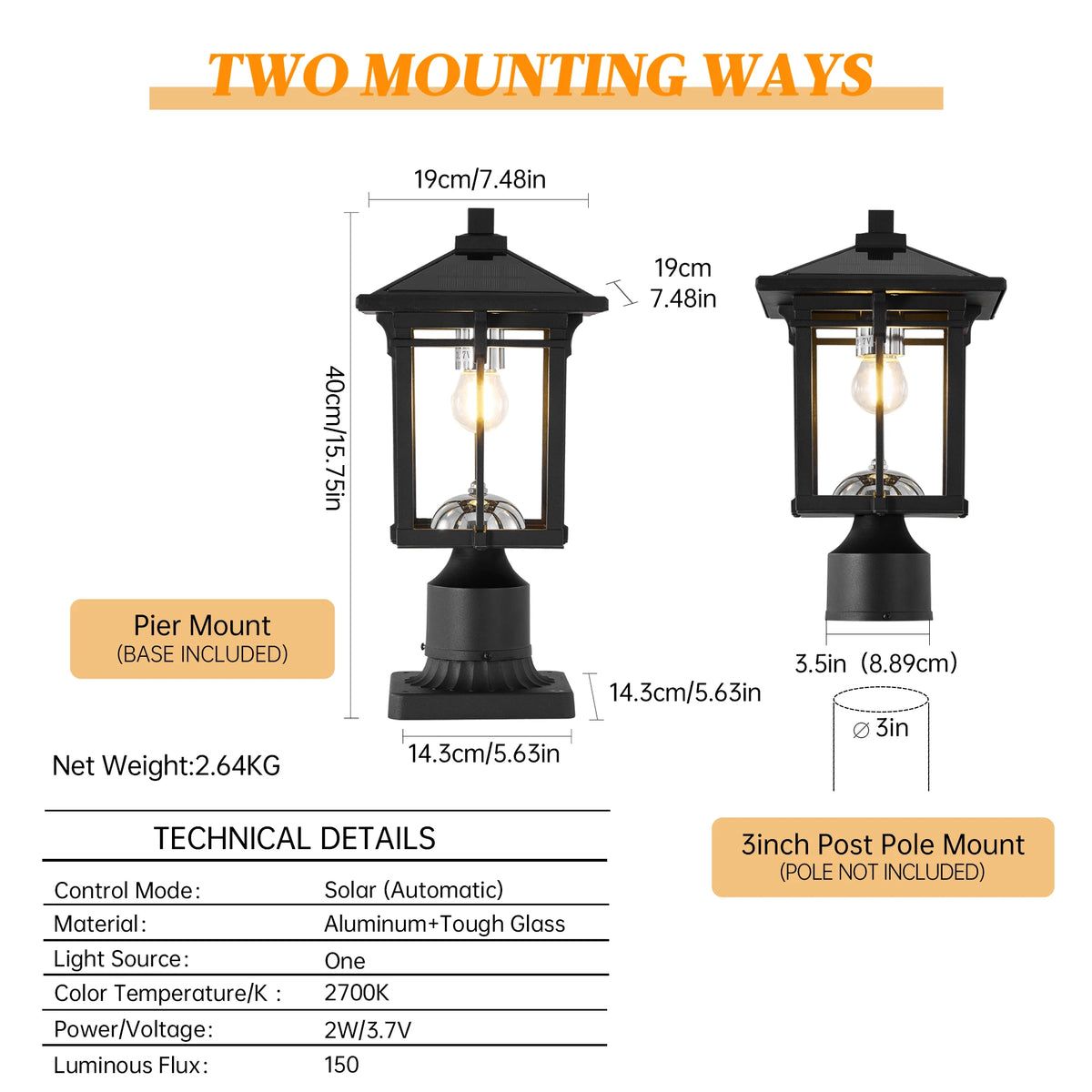 ARLGSITE 16 Inch Solar Post LED Light Dusk to Dawn with Pier Mount