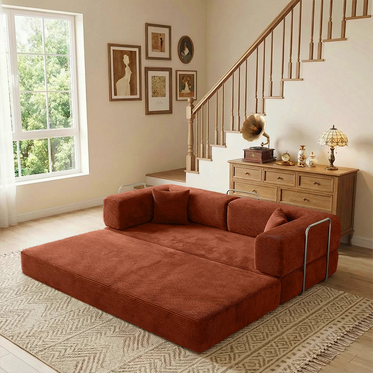 YQzyphyna Futon Sofa Bed 4 In 1 Convertible Corduroy Loveseat