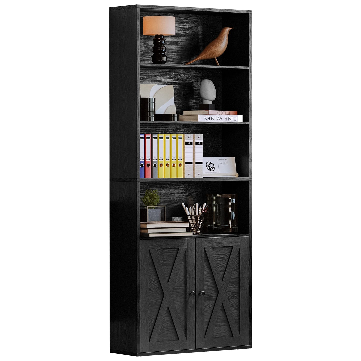 Ironck Industrial Bookshelves With Doors Floor Standing 6 Shelf Bookcase