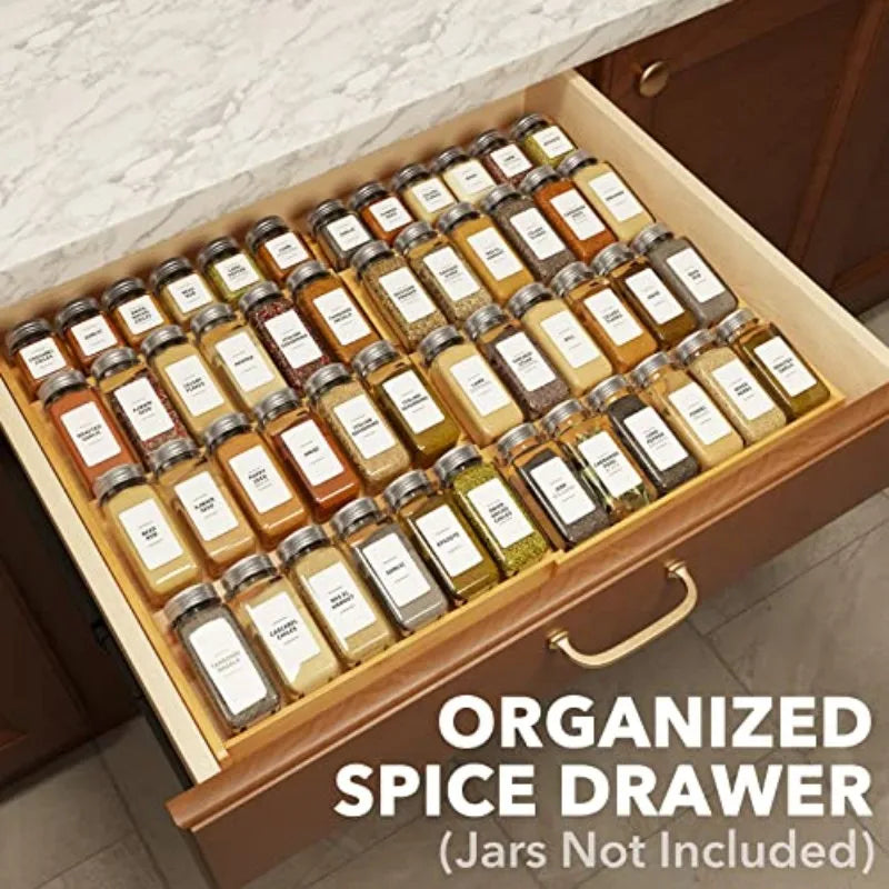 Expandable Bamboo Spice Drawer Organizer Four Tier Kitchen Storage