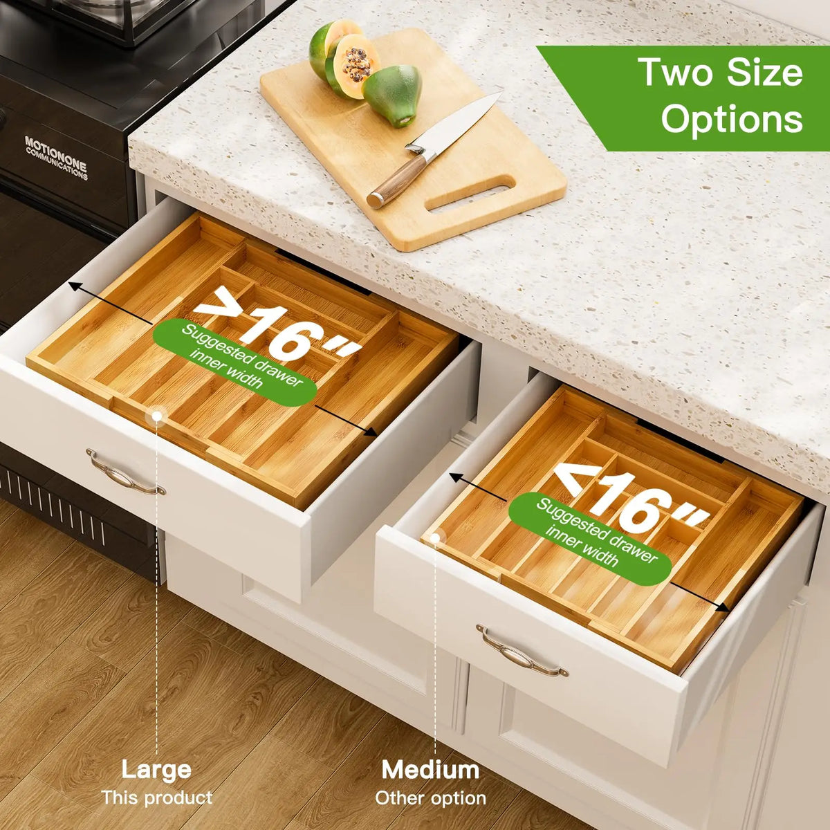 Bamboo Silverware Drawer Organizer Adjustable Cutlery Storage Tray