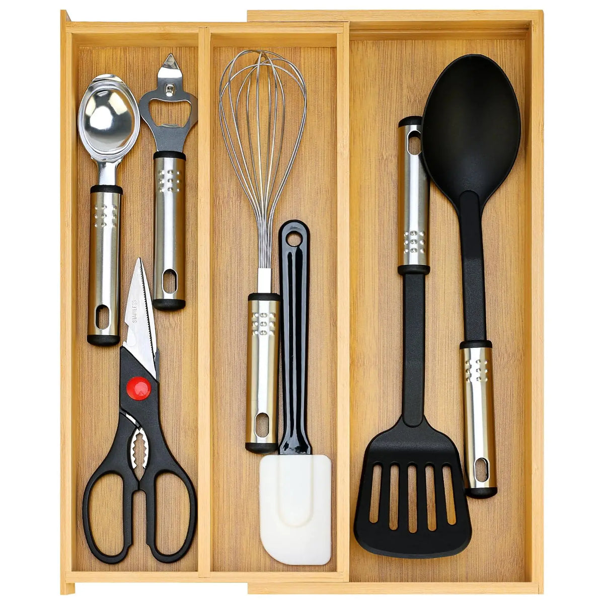 Expandable Bamboo Kitchen Utensil Drawer Organizer Silverware Tray