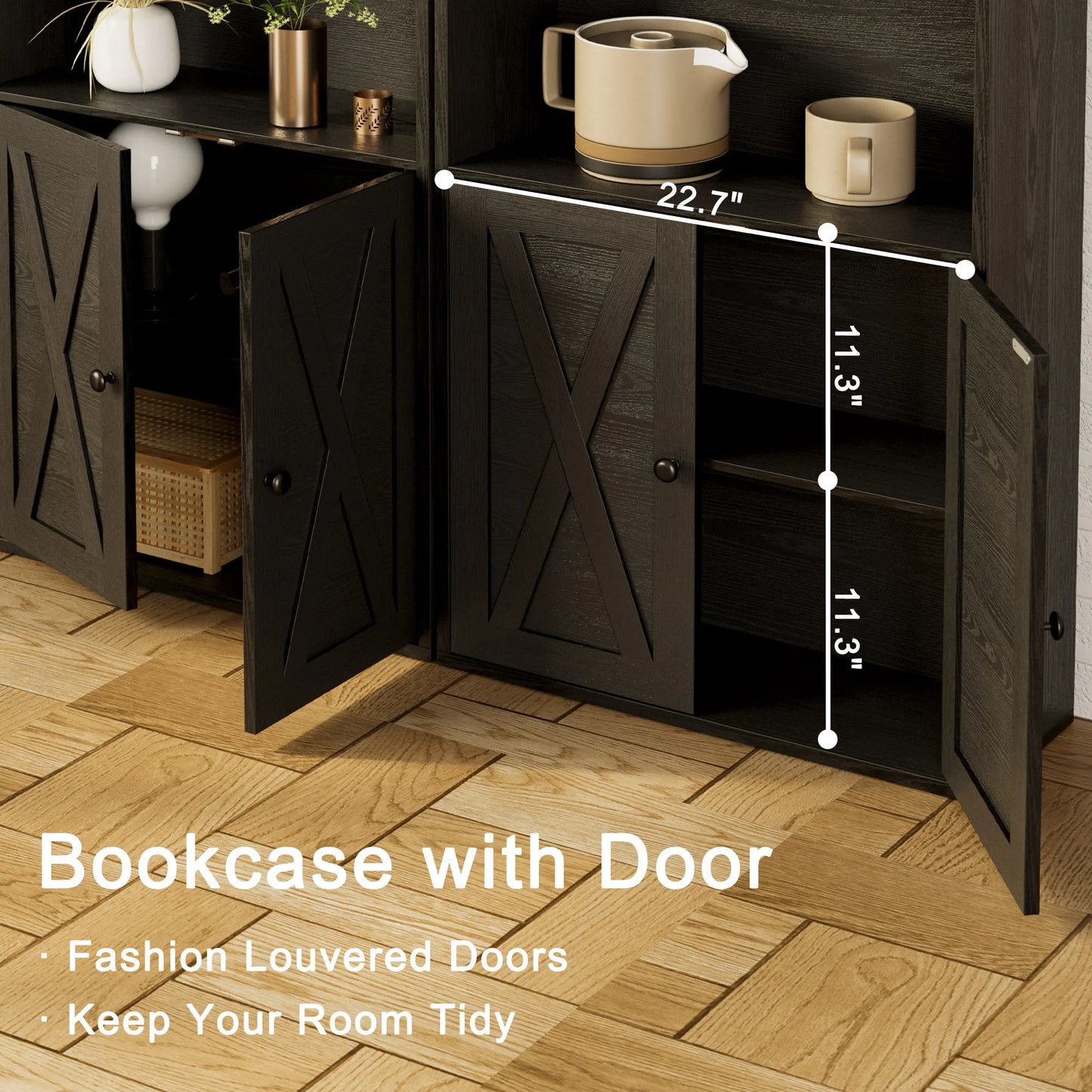 Ironck Industrial Bookshelves With Doors Floor Standing 6 Shelf Bookcase