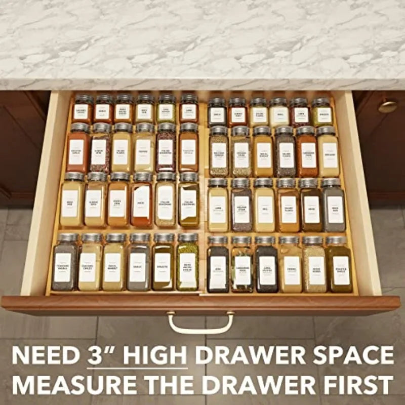 Expandable Bamboo Spice Drawer Organizer Four Tier Kitchen Storage