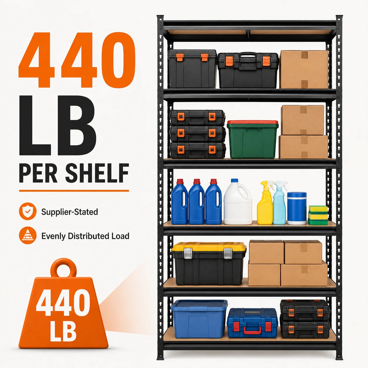 Five Tier Garage Shelving Unit With MDF Shelves Heavy Duty