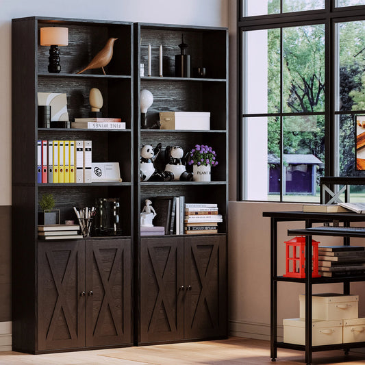 Ironck Industrial Bookshelves With Doors Floor Standing 6 Shelf Bookcase