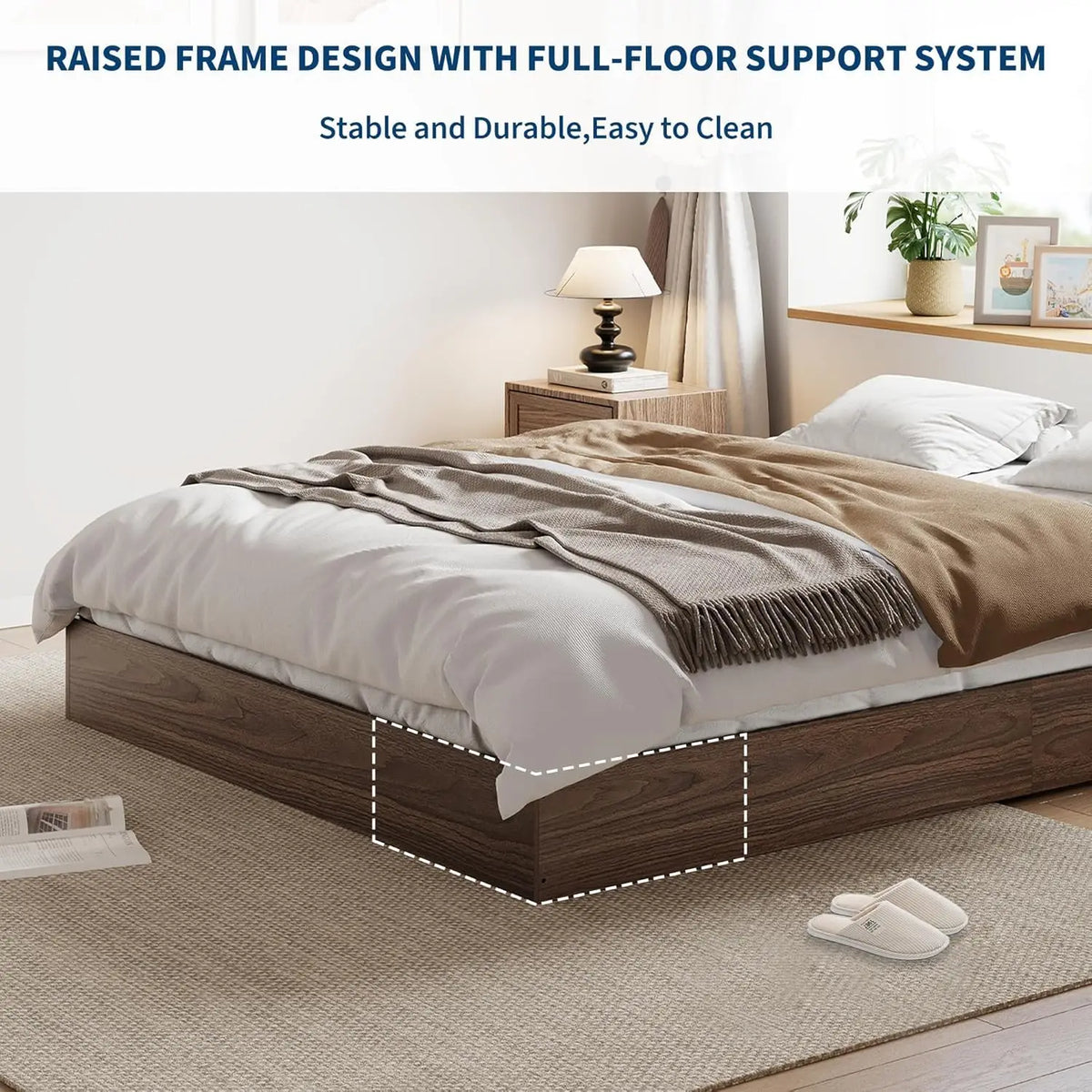 Modern Wooden Platform Bed Frame With Sturdy Slats Easy Assembly