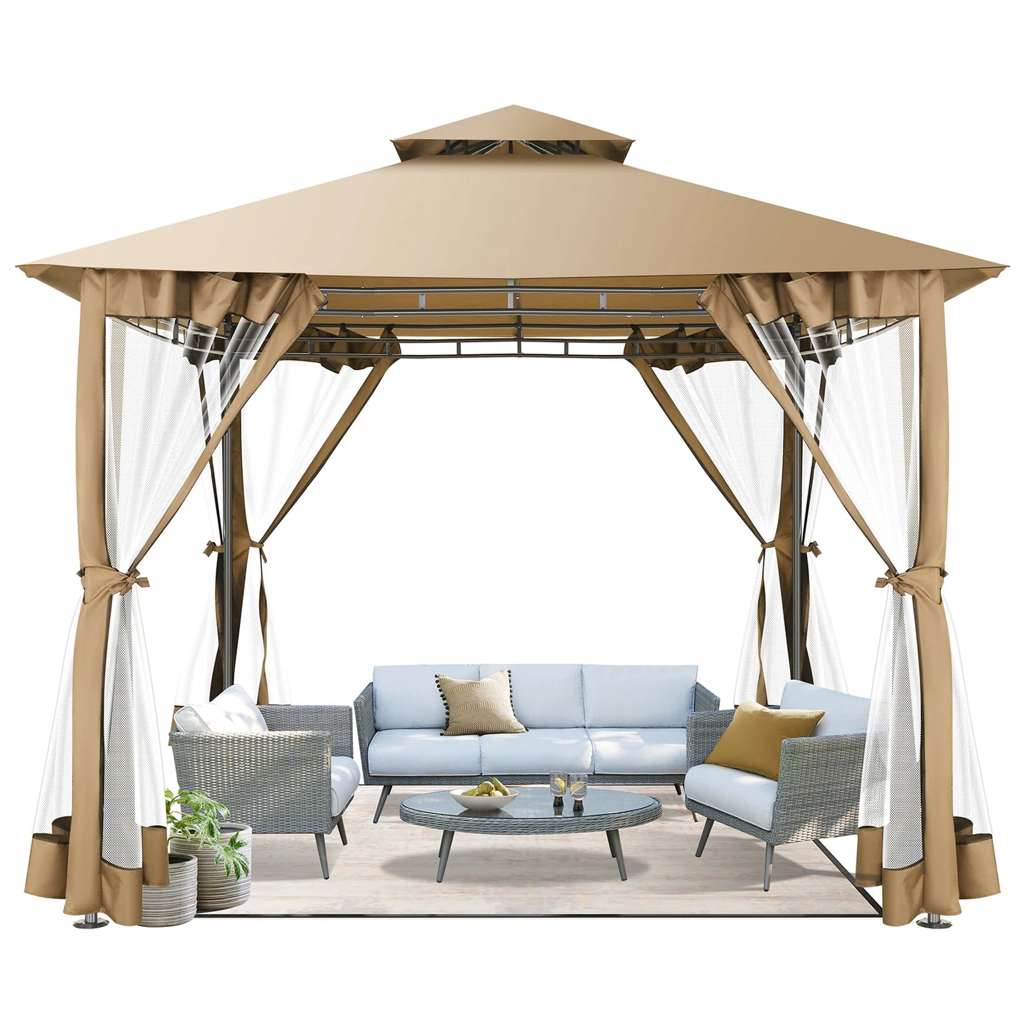Tooluck Gazebo With Heavy Duty Double Roof Steel Frame For Patio