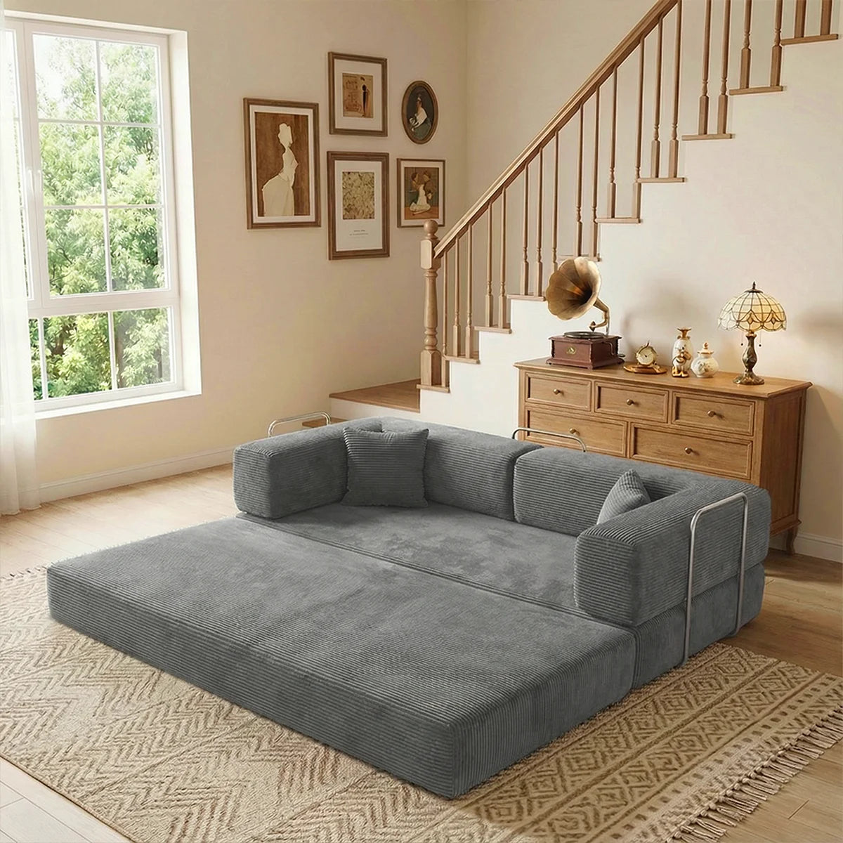 YQzyphyna Corduroy Futon Sofa Bed 4-In-1 Convertible Couch Living Room