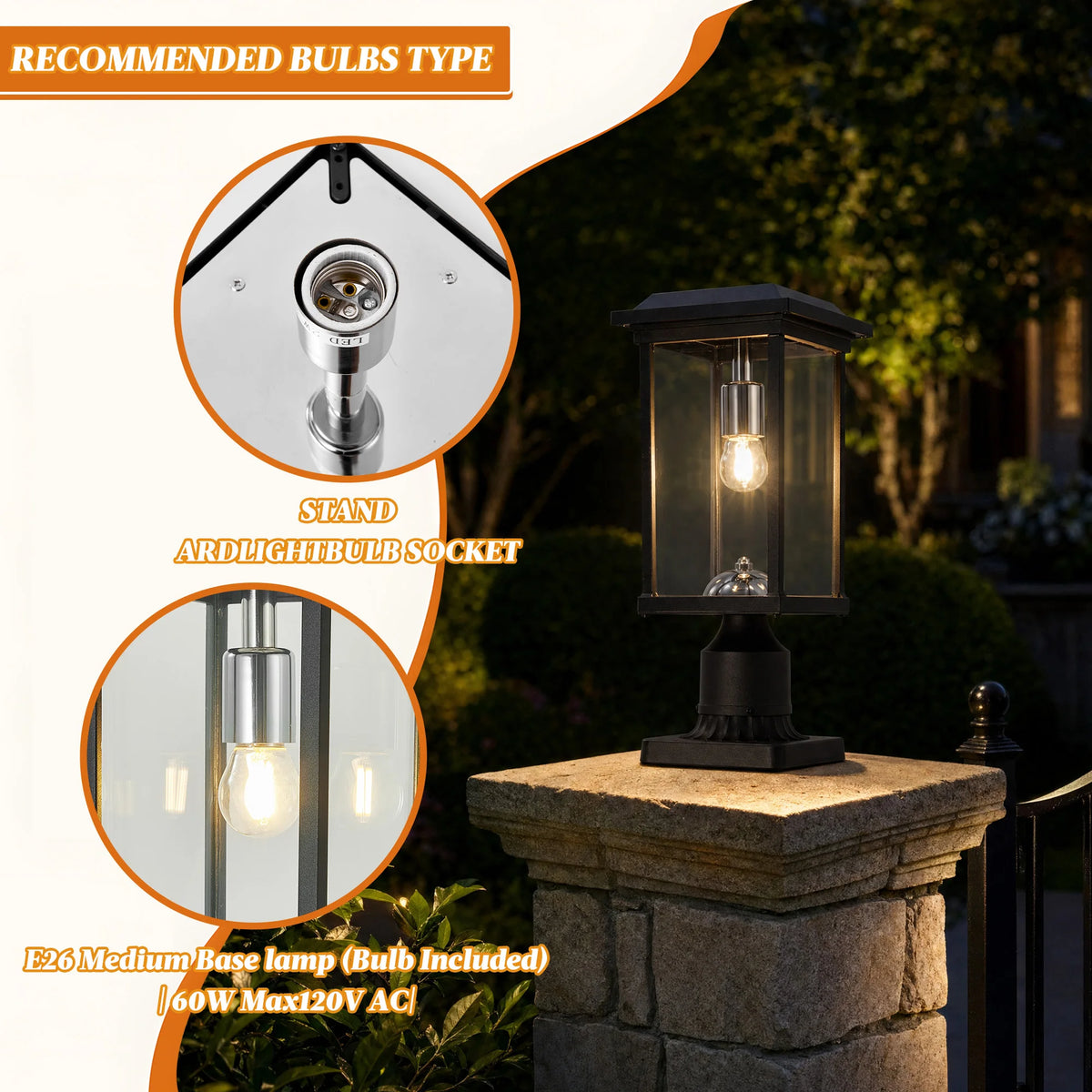 ARLGSITE Solar LED Post Light With Automatic Dusk To Dawn