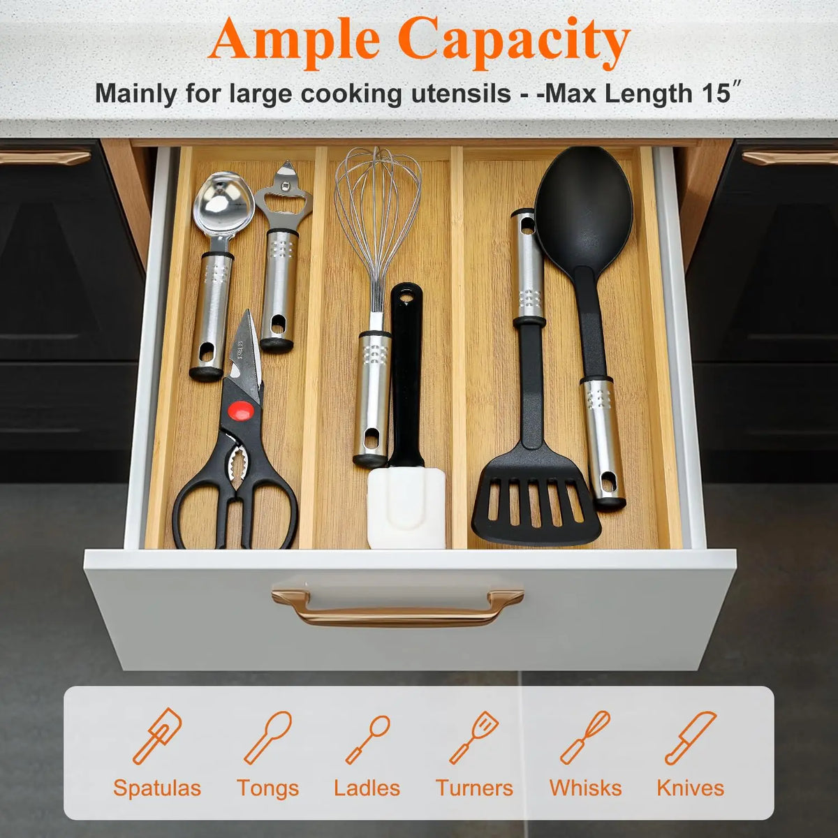 Expandable Bamboo Kitchen Utensil Drawer Organizer Silverware Tray