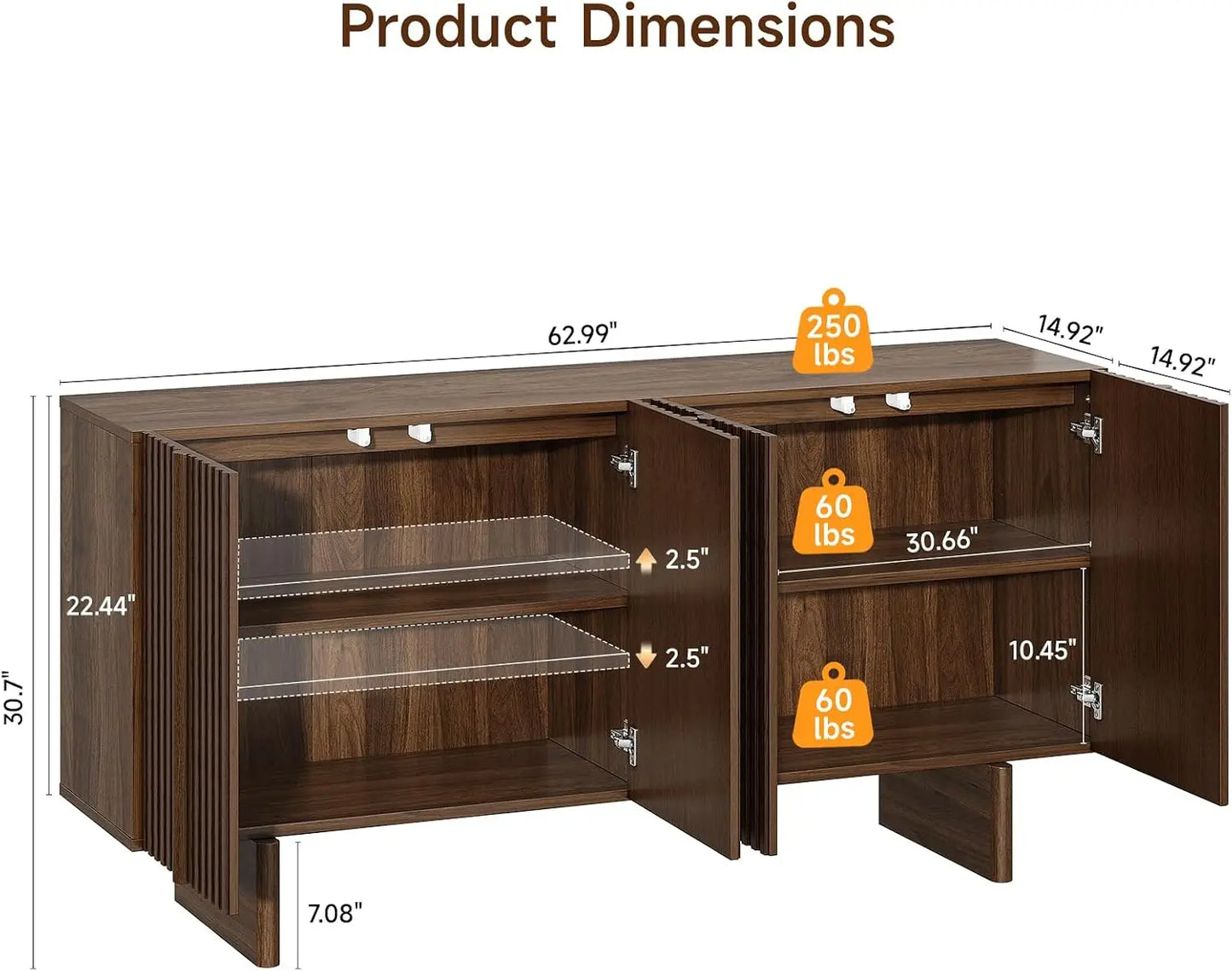 Onbrill Mid Century Modern Fluted Sideboard Buffet Cabinet
