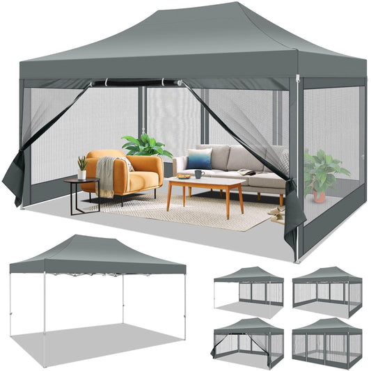 HOTEEL Heavy Duty Pop Up Canopy With Mosquito Netting Sidewalls