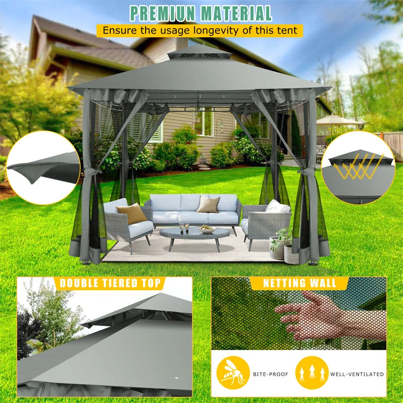 Tooluck Gazebo With Heavy Duty Double Roof Steel Frame For Patio