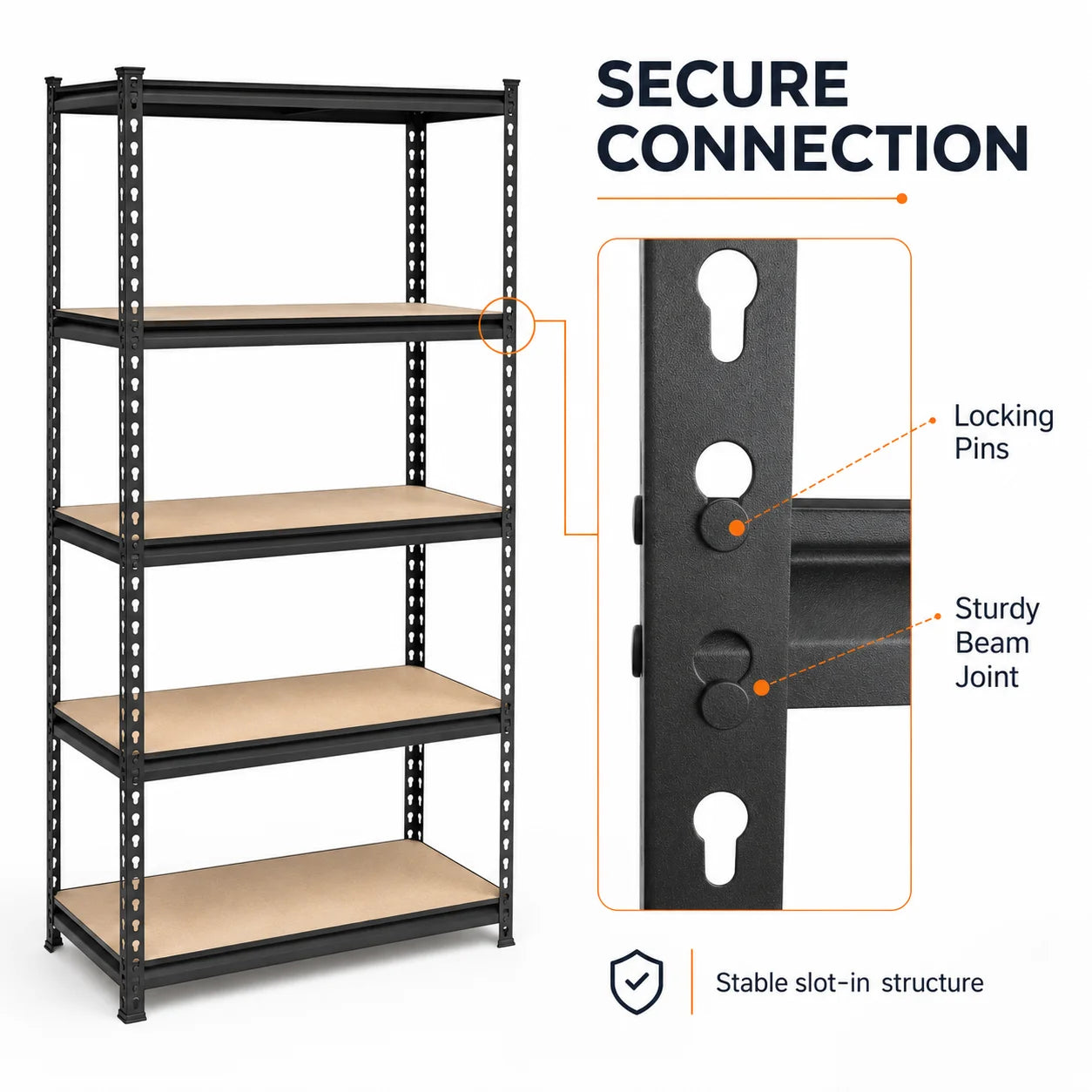 Five Tier Garage Shelving Unit With MDF Shelves Heavy Duty