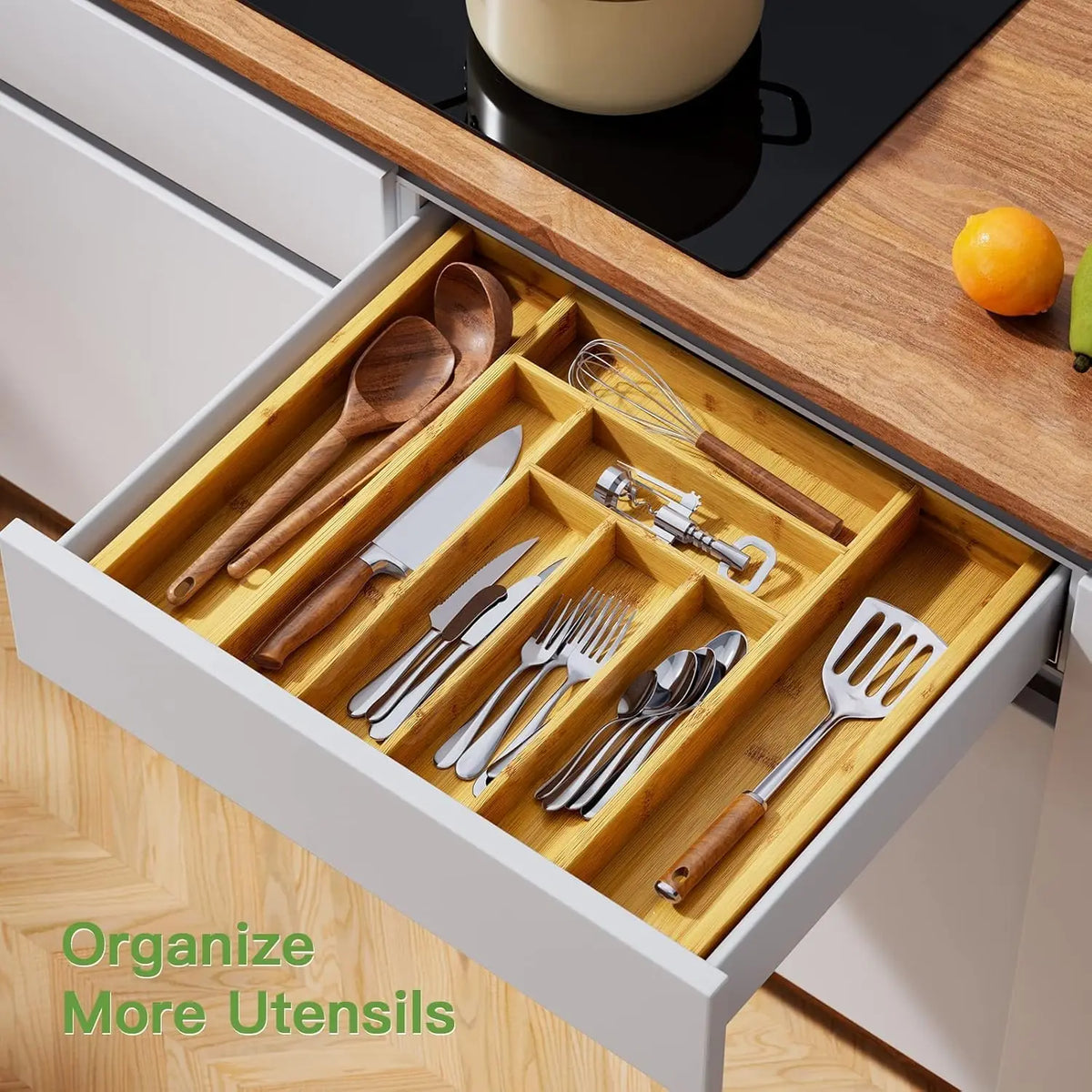 Bamboo Silverware Drawer Organizer Adjustable Cutlery Storage Tray