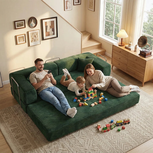 YQzyphyna Corduroy Futon Sofa Bed 4-In-1 Convertible Couch Living Room