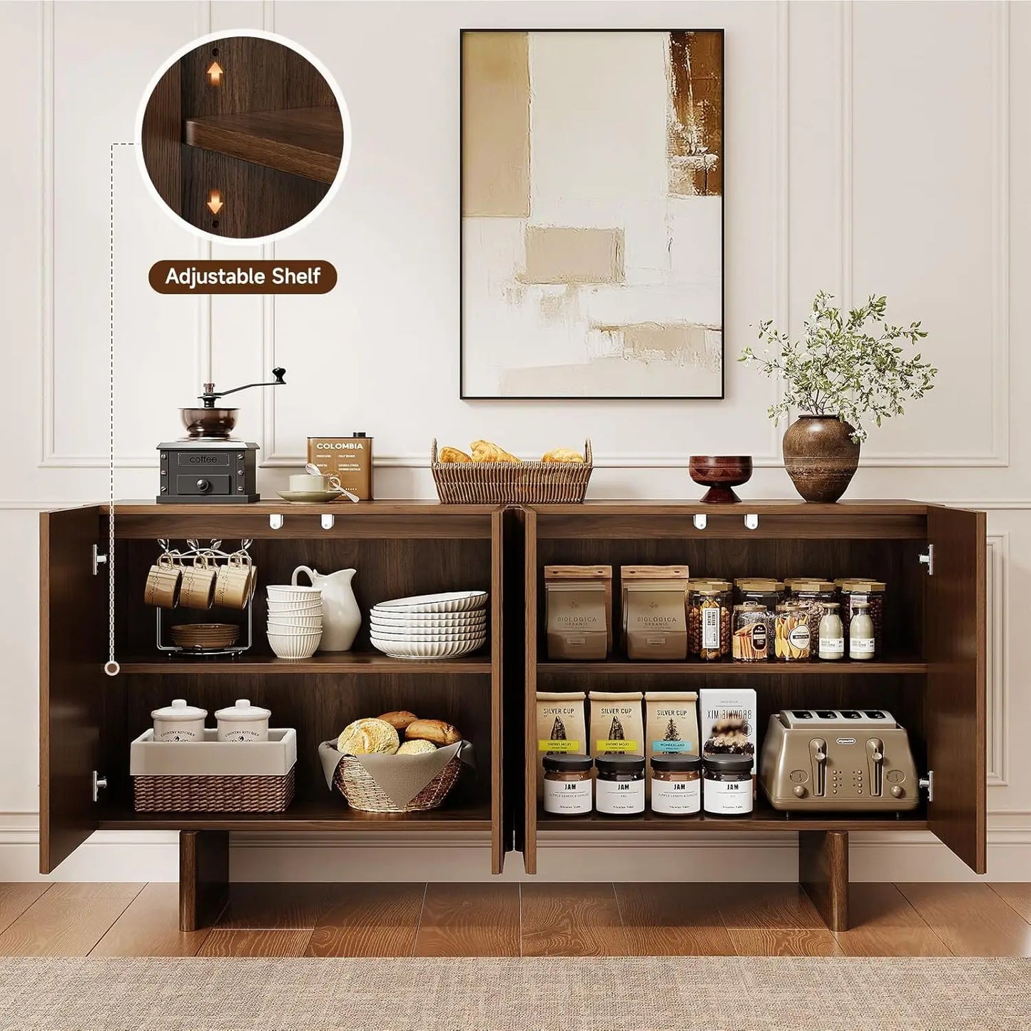 Onbrill Mid Century Modern Fluted Sideboard Buffet Cabinet