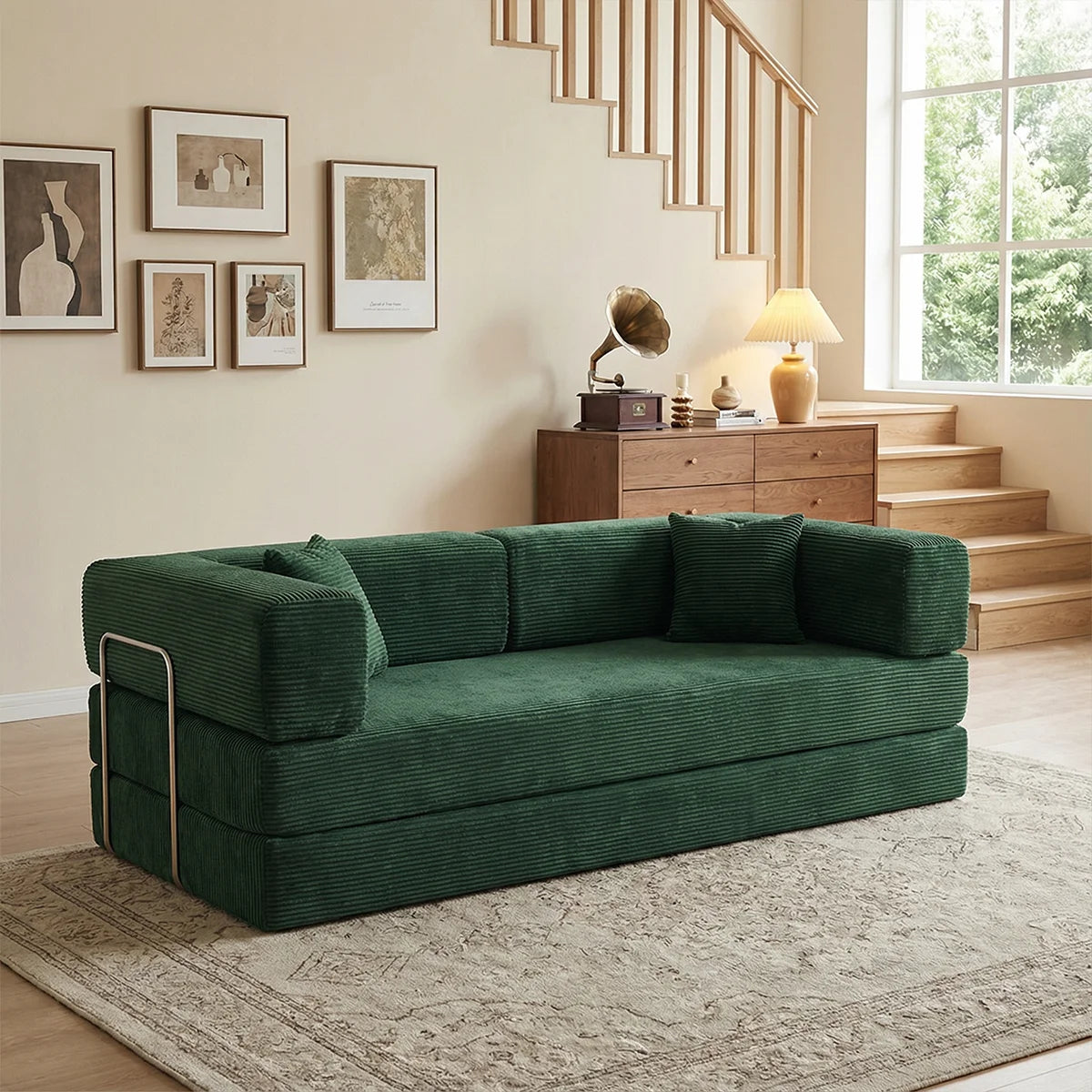 YQzyphyna Corduroy Futon Sofa Bed 4-In-1 Convertible Couch Living Room