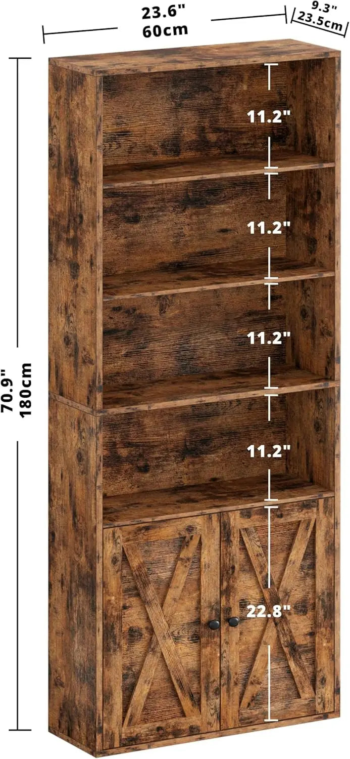 Ironck Industrial Bookshelves With Doors Floor Standing 6 Shelf Bookcase