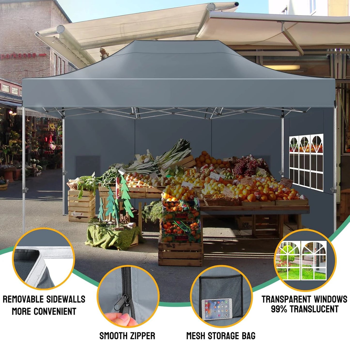 Heavy Duty Canopy Tent With Four Removable Walls Waterproof Shelter