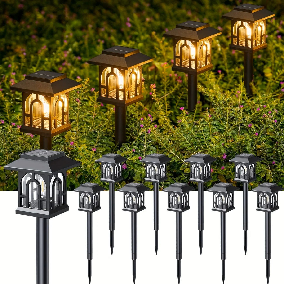 Solar Pathway Lights Outdoor LED Lamp Pack 10 Waterproof Garden Yard