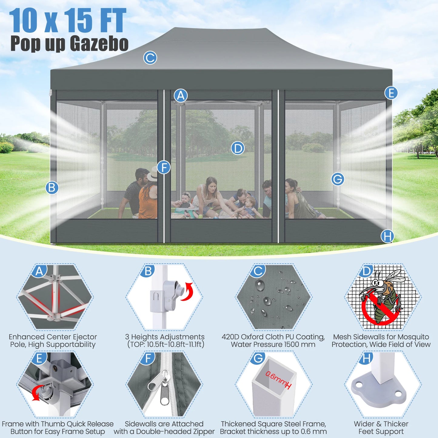 HOTEEL Heavy Duty Pop Up Canopy With Mosquito Netting Sidewalls