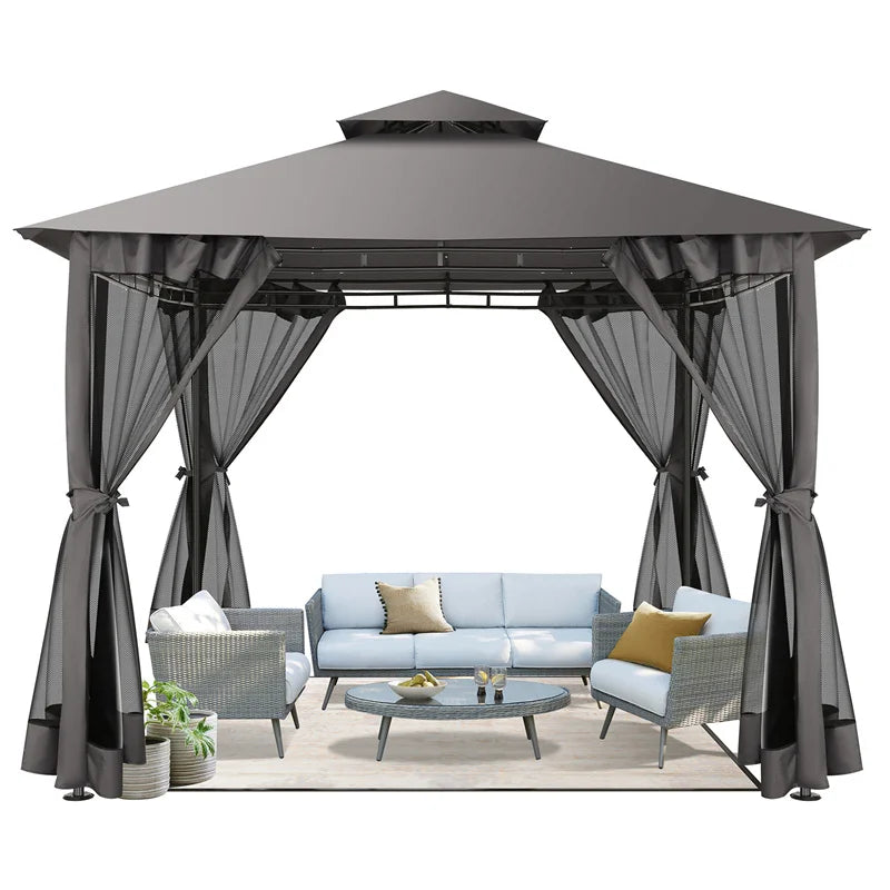 Tooluck Gazebo With Heavy Duty Double Roof Steel Frame For Patio