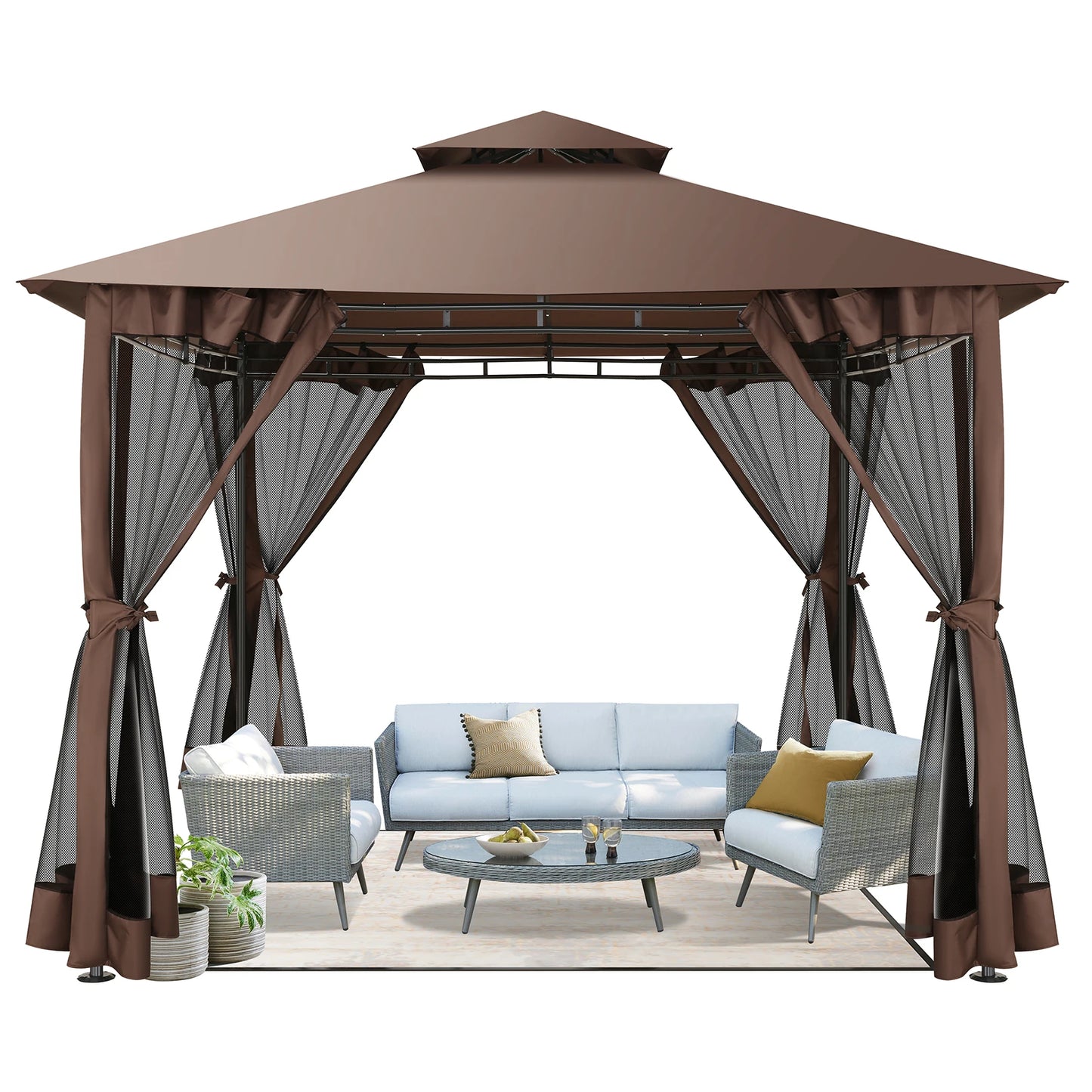 Tooluck Gazebo With Heavy Duty Double Roof Steel Frame For Patio