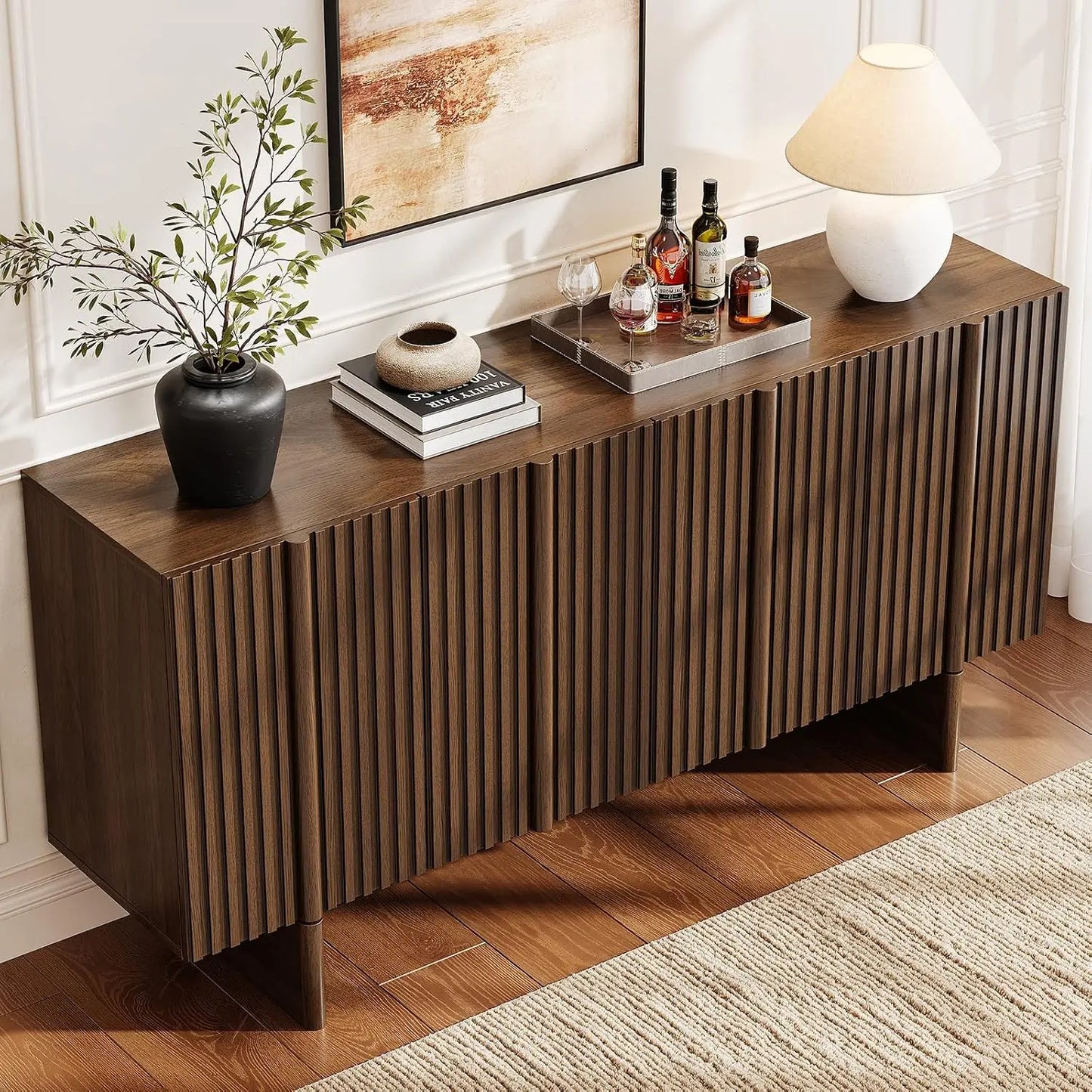 Onbrill Mid Century Modern Fluted Sideboard Buffet Cabinet