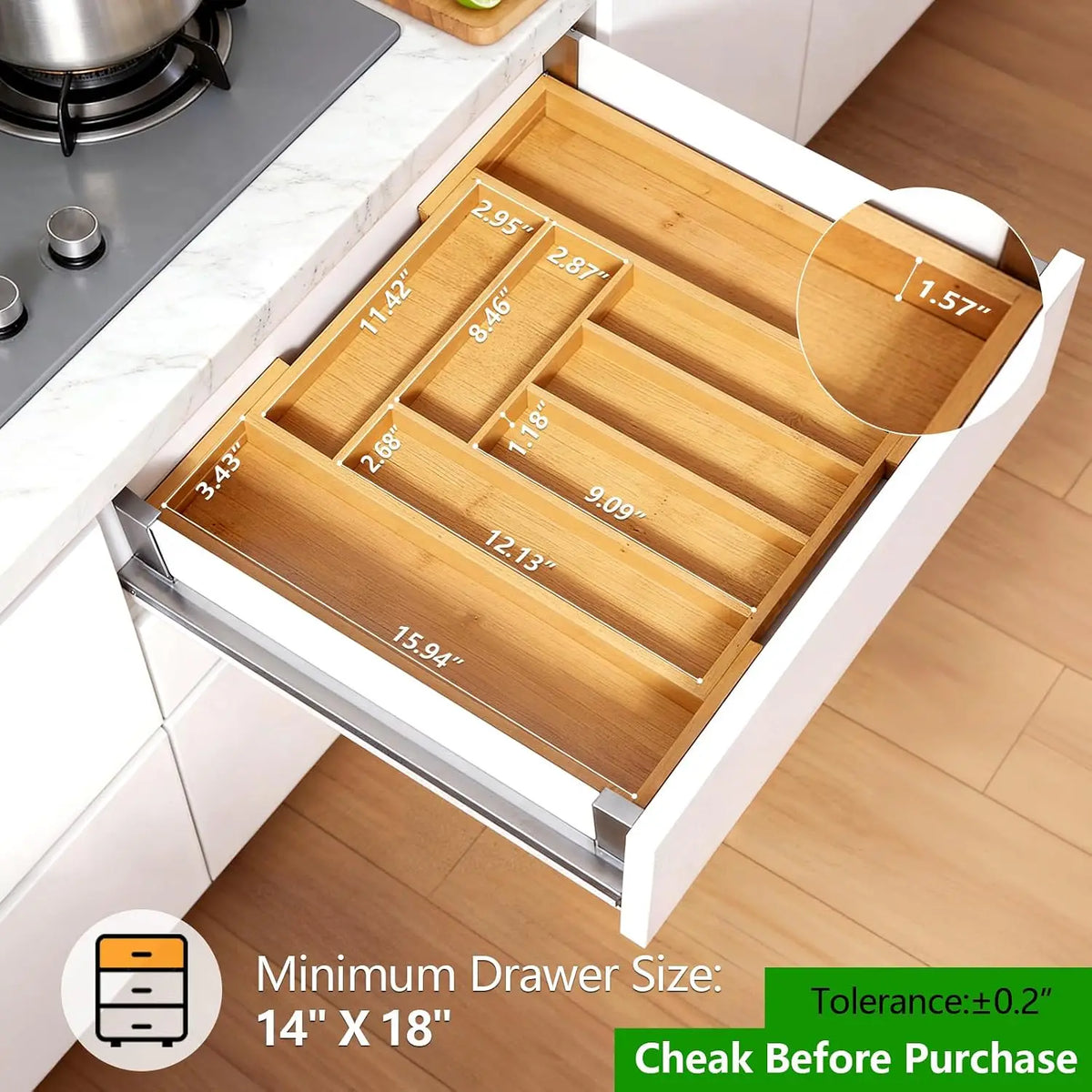 Bamboo Silverware Drawer Organizer Adjustable Cutlery Storage Tray