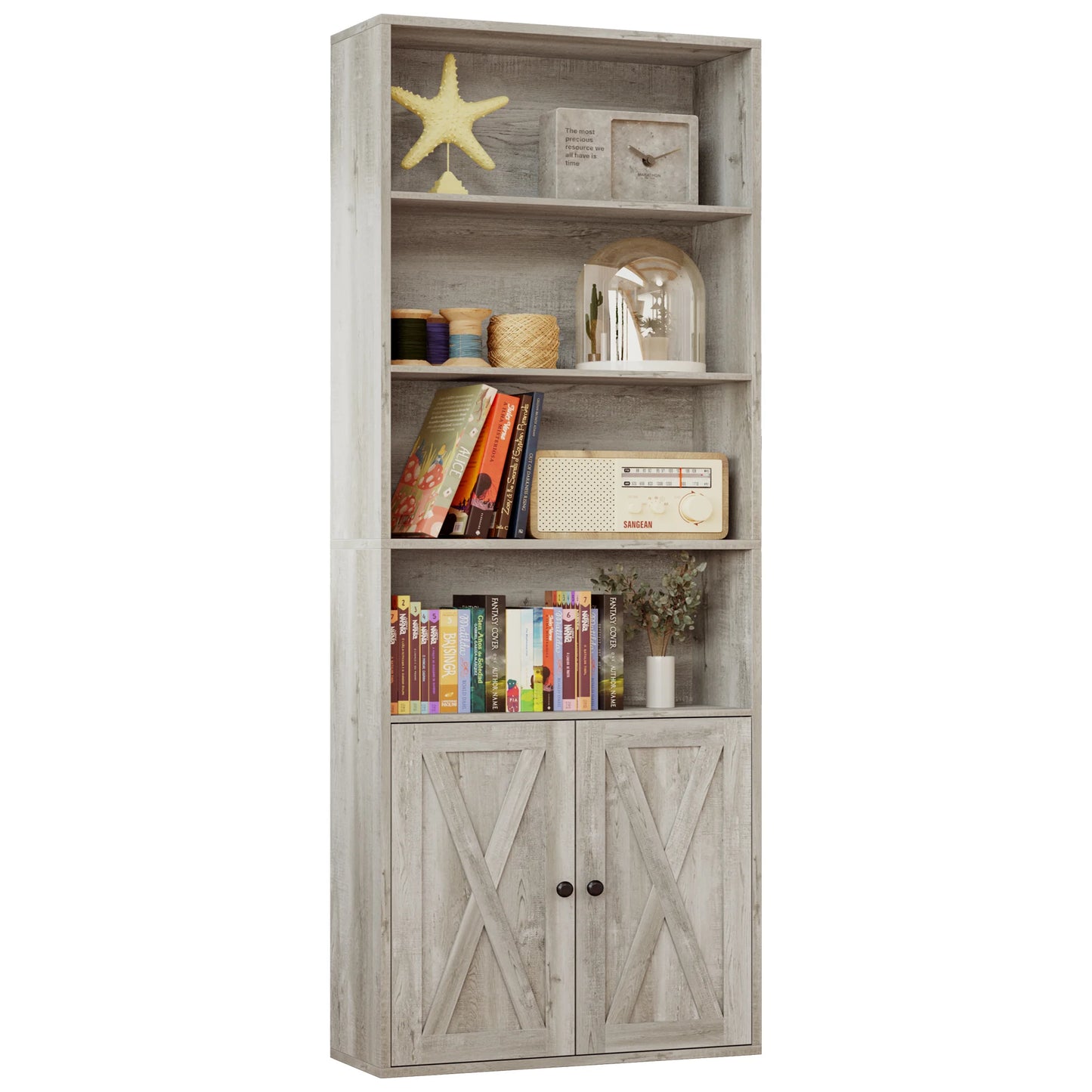 Ironck Industrial Bookshelves With Doors Floor Standing 6 Shelf Bookcase