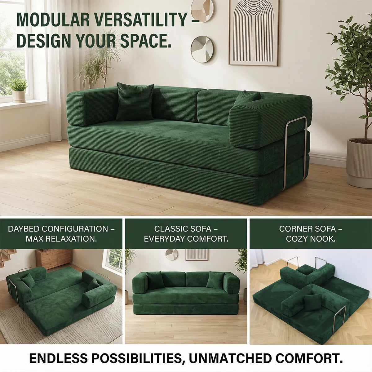 YQzyphyna Futon Sofa Bed 4 In 1 Convertible Corduroy Loveseat