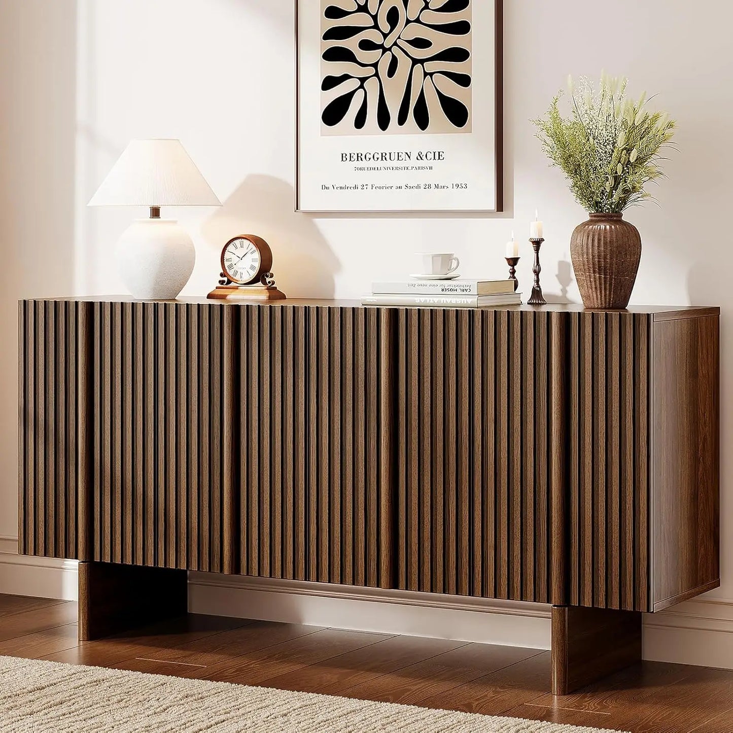 Onbrill Mid Century Modern Fluted Sideboard Buffet Cabinet