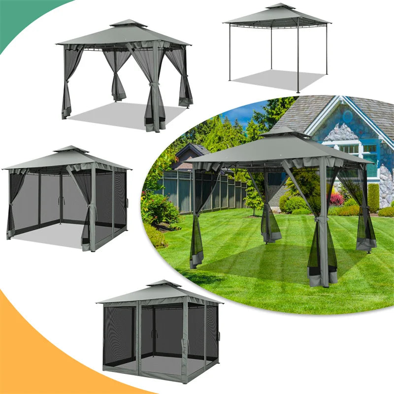 Tooluck Gazebo With Heavy Duty Double Roof Steel Frame For Patio