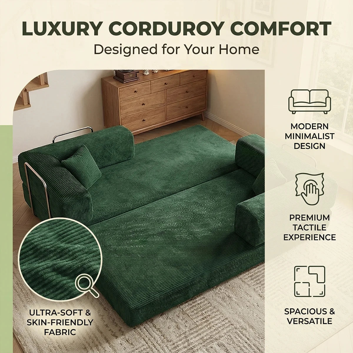 YQzyphyna Futon Sofa Bed 4 In 1 Convertible Corduroy Loveseat