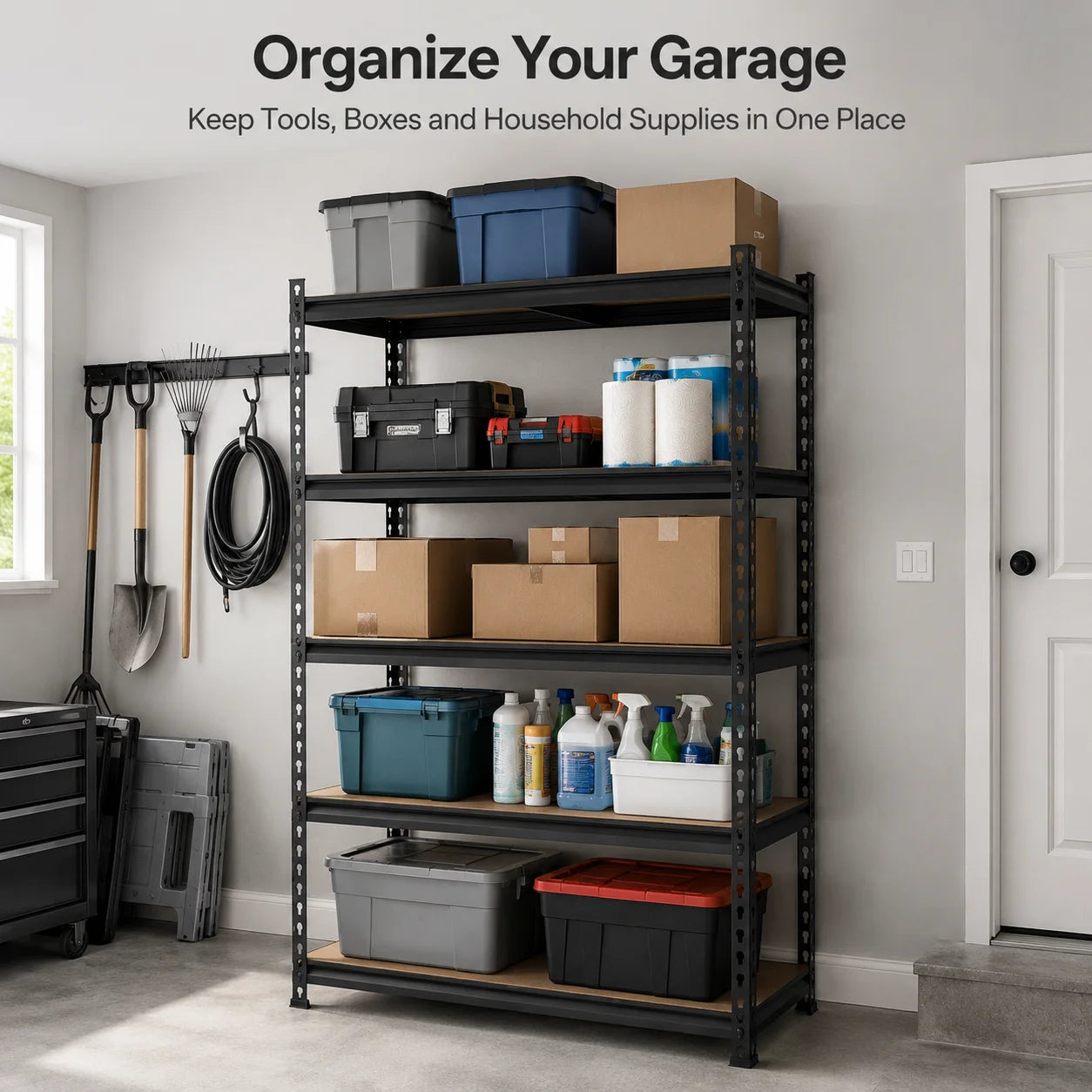 Heavy Duty Metal Storage Rack Five Tier MDF Board Unit
