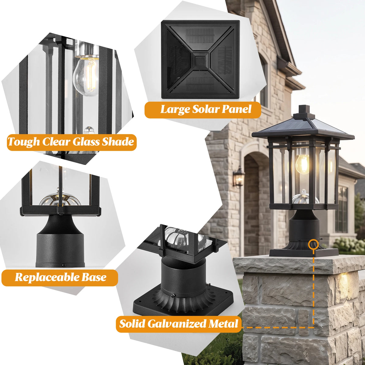 ARLGSITE 16 Inch Solar Post LED Light Dusk to Dawn with Pier Mount
